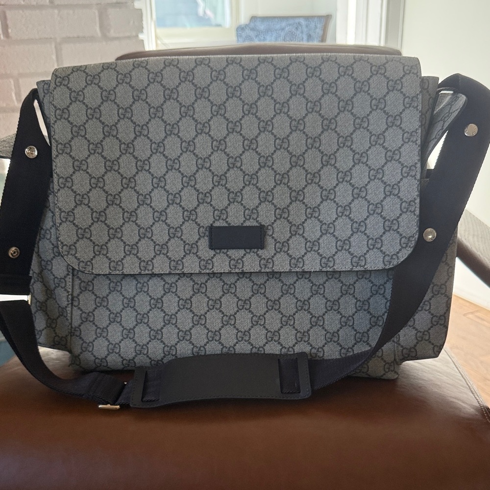 Gucci Black and Gray Monogram Messenger Bag